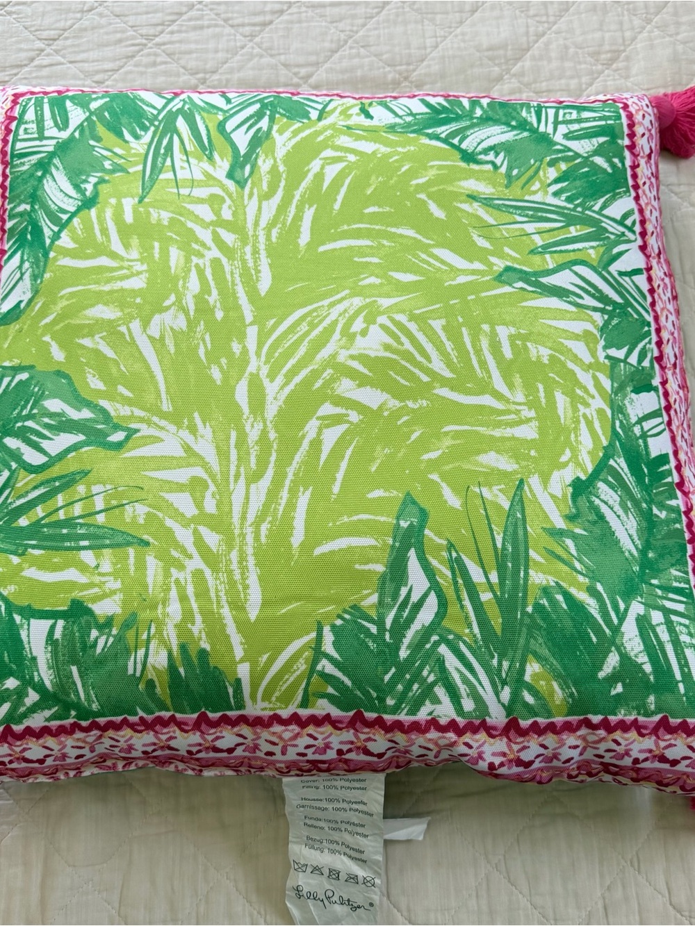Lilly Pulitzer Flamingo Tassel Throw Pillow 24x24 Tropical Pink Green Decor - Picture 9 of 11